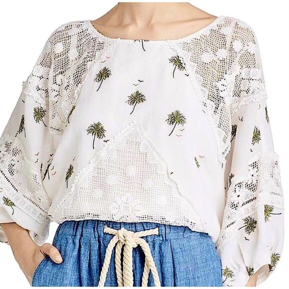 Free People Tops - EUC Free People Palms Print Linen Cotton Blouse